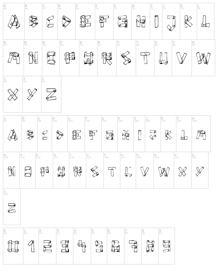 FE Planks font map